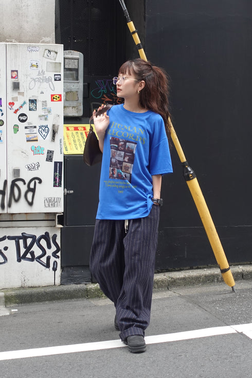 リネン混ストライプラフパンツ